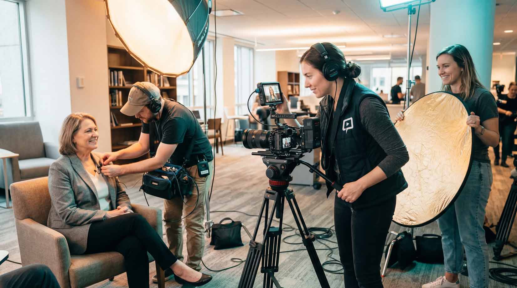 Behind the Scenes – Interview-Dreh mit Kamerateam bei corporateFilm